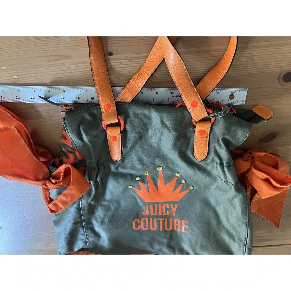 Vintage Juicy Couture Neon Orange & Olive Green Oversized Tote Bag Bows
